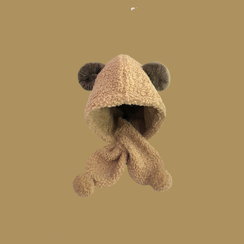 Sweet & Cozy: Cute Khaki Ears Plush Hat (Warm, Versatile, Cartoon Style).