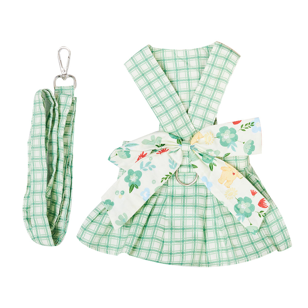 Summer Small Dog Clothes, Pet Harness Dress with Leash for Puppy & Chihuahua Outdoor Wear