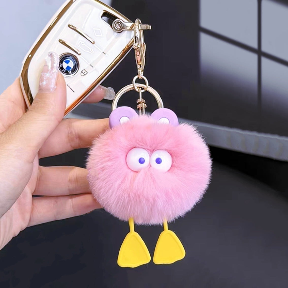 Luxuriously Soft: Real Rex Rabbit Fur Cute Little Duck Car Key Ring.