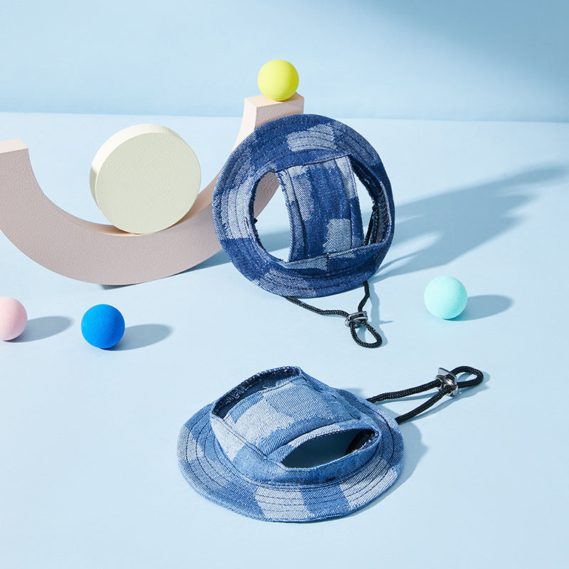 Dog Sun-Proof Bucket Hat, Cotton Geometric Pet Sun Hat