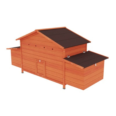 Large Wooden Chicken Coop, Outdoor Hen House with 2 Side Nesting Boxes, 2 Free-Range Doors & Leakproof Tray (Brick Red, Solid Wood)