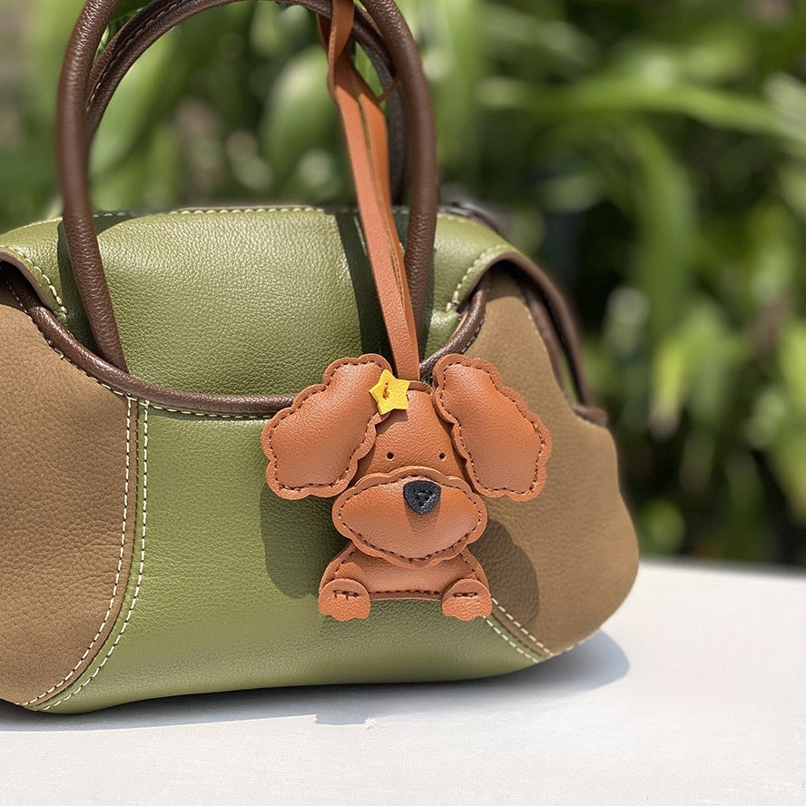 Curly Dog Keychain, PU Leather Pendant Charm (Half-Handmade)