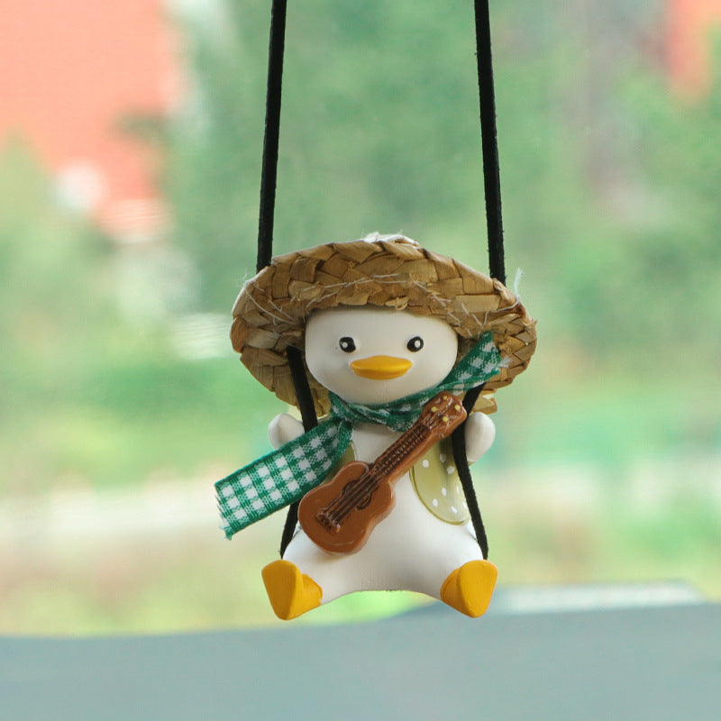 Charming Ride: Cute Anime Little Duck Swing Rearview Mirror Ornament (Resin, Multiple Styles).