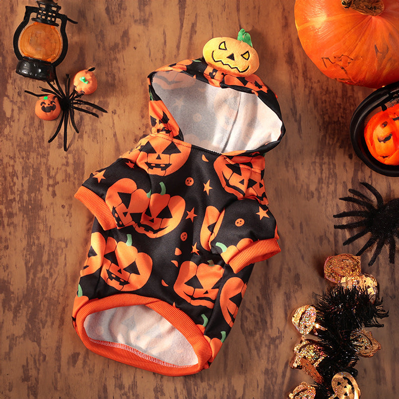Halloween Pumpkin Pet Costume, Crystal Velvet Pumpkin Dress & Sweater for Dogs & Cats (S–2XL)