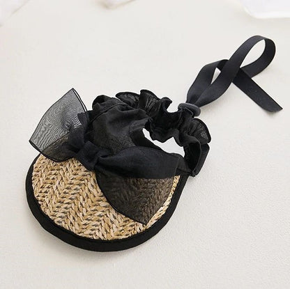 Lace Straw Sun Hat for Pets, Adjustable INS-Style Dog & Cat Hat with Rope and Pig Nose Button