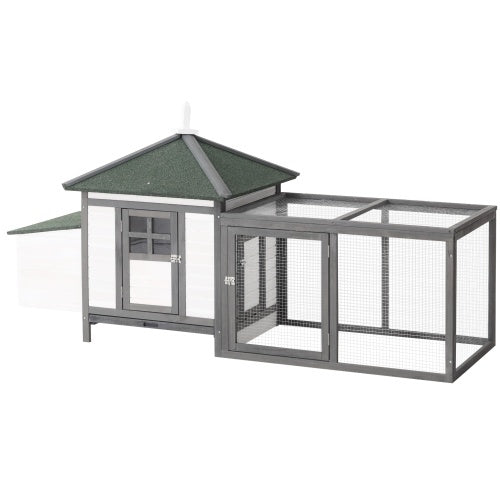 77" Wooden Chicken Coop with Nesting Boxes – Grey Outdoor Hen House with Ramp, Run & Removable Tray