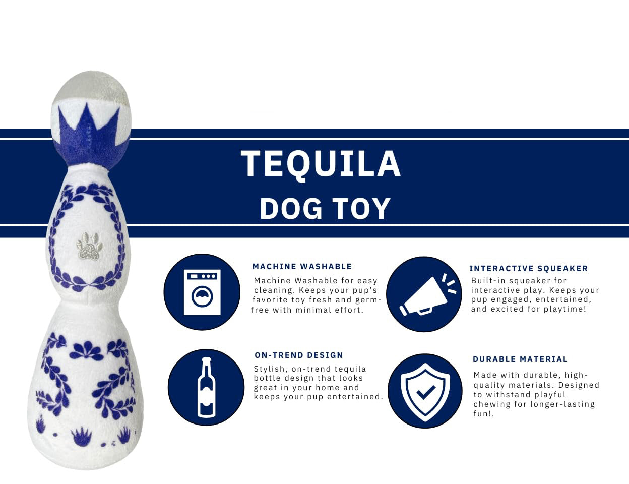 Cheers to Playtime: Funny Tequila "Boujee" Plush Dog Toy with Squeaker (All Dog Sizes).