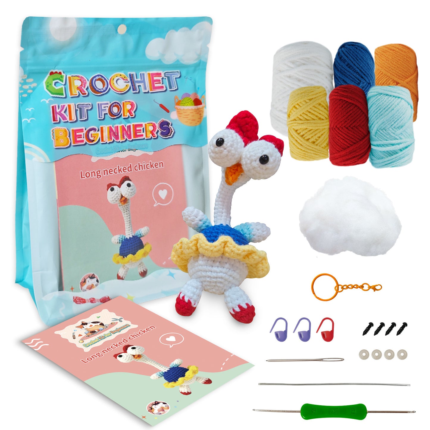 DIY Delight: Kawaii Big-Eyed Gurgy Chicken Doll Crochet Woven Material Kit (Japanese Style).
