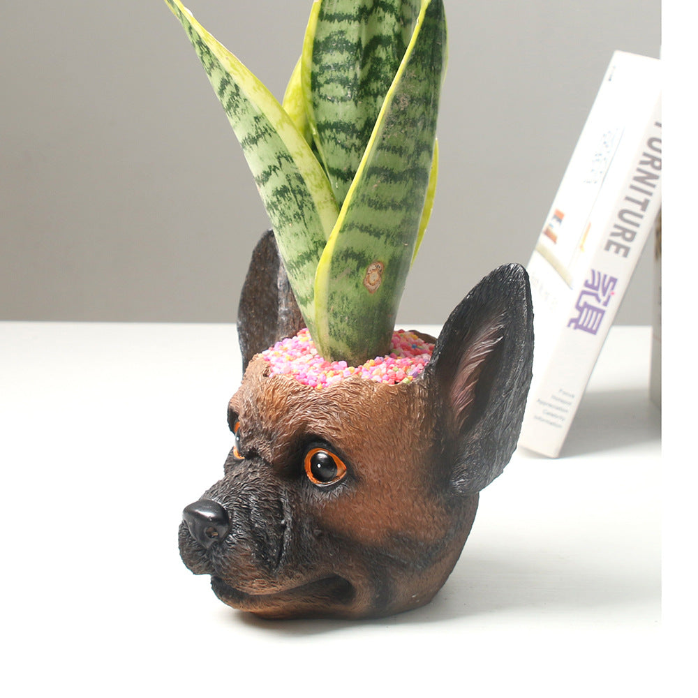Personalized Resin Dog Flower Pot, Durable Shepherd Dog Planter for Home & Office Decor