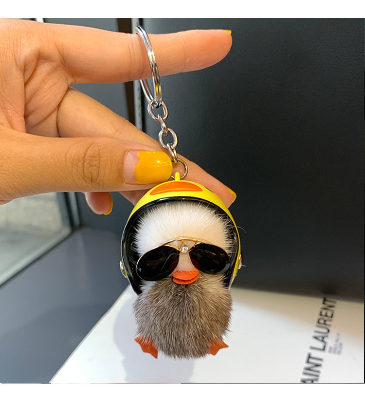 Mini Mink Hair Yellow Duck Key Ring Pendant – Cute Plush Car & Schoolbag Charm