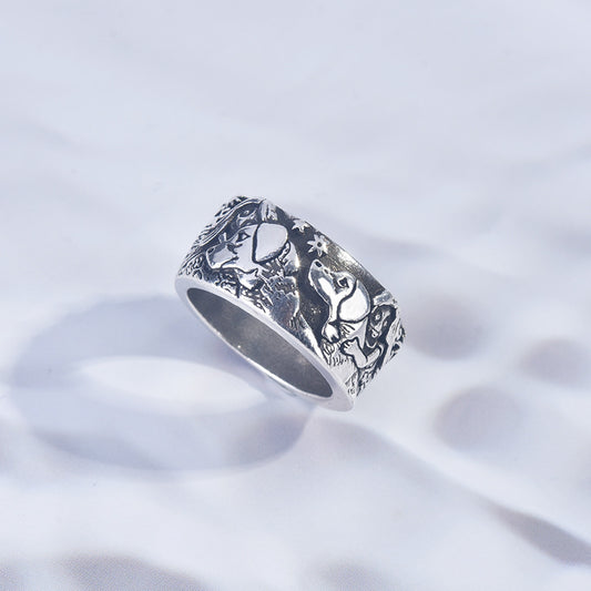 Dog and Girl Carved Ring, European & American Style Copper Electroplated Animal Jewelry