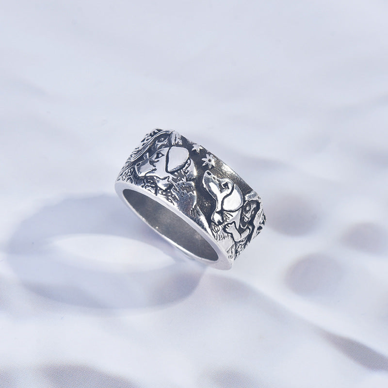 Dog and Girl Carved Ring, European & American Style Copper Electroplated Animal Jewelry