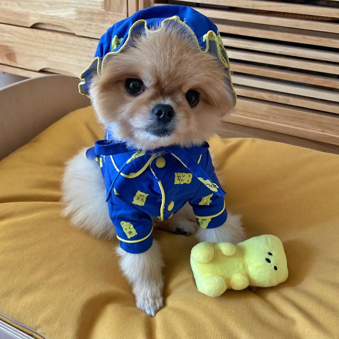 Korean Spring Candy Bear Pajama Set with Hat, Pure Cotton Pet Clothes for Dogs
