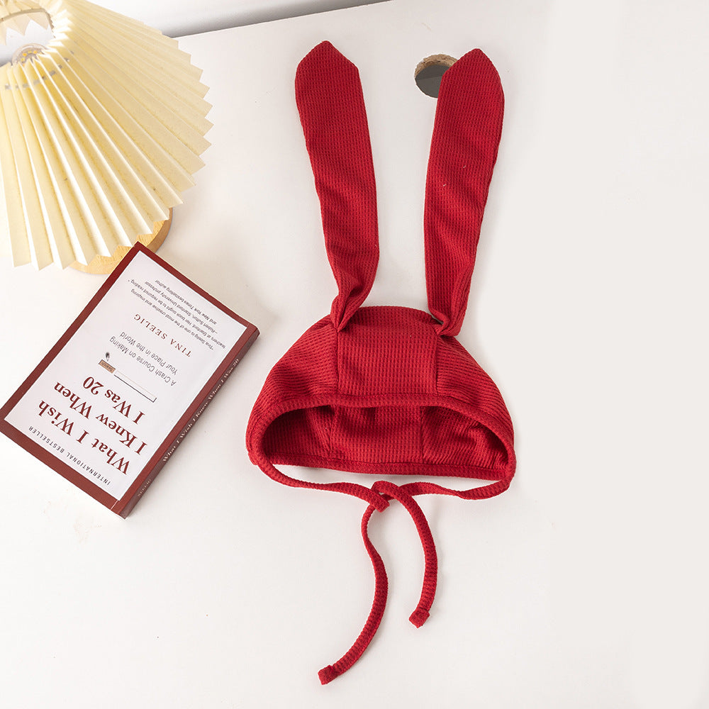 Children’s Fashion Waffle Bunny Ears Hat, Soft Solid-Color Polyester Cap