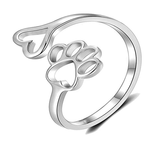 Dog Footprint Love Heart Hollow Ring, European & American Style Electroplated Copper Ring