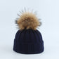 Parent–Child Thermal Knit Hat Set, Winter Raccoon Fur Pom Beanie for Kids & Adults