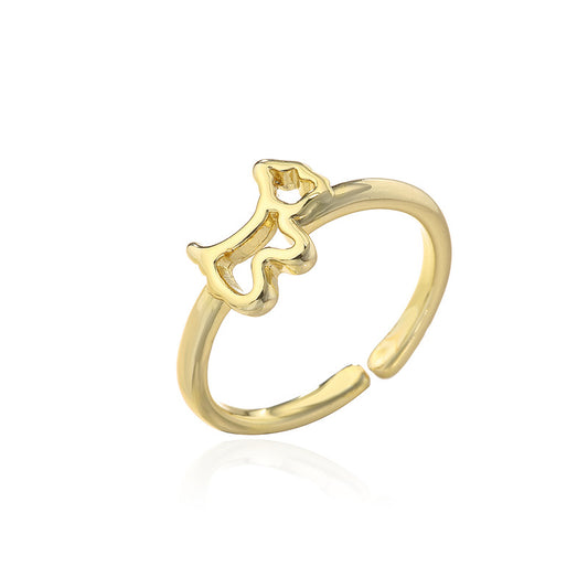 18K Gold-Plated Cute Dog Shape Ring, European & American Style Women’s Copper Ring