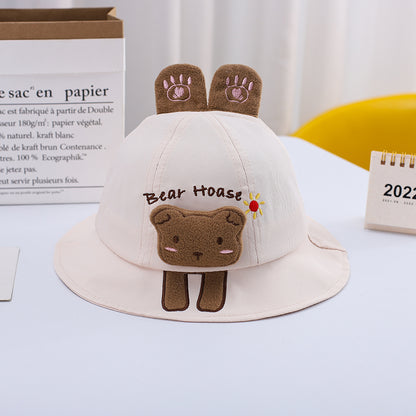 Cute Cartoon Bunny Cotton Wide-Brimmed Pot Hat, Soft Dome Cap for Kids