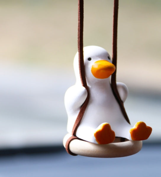 Car Swing Duck Pendant Ornament – Cute Gypsum Duck Hanging Decoration