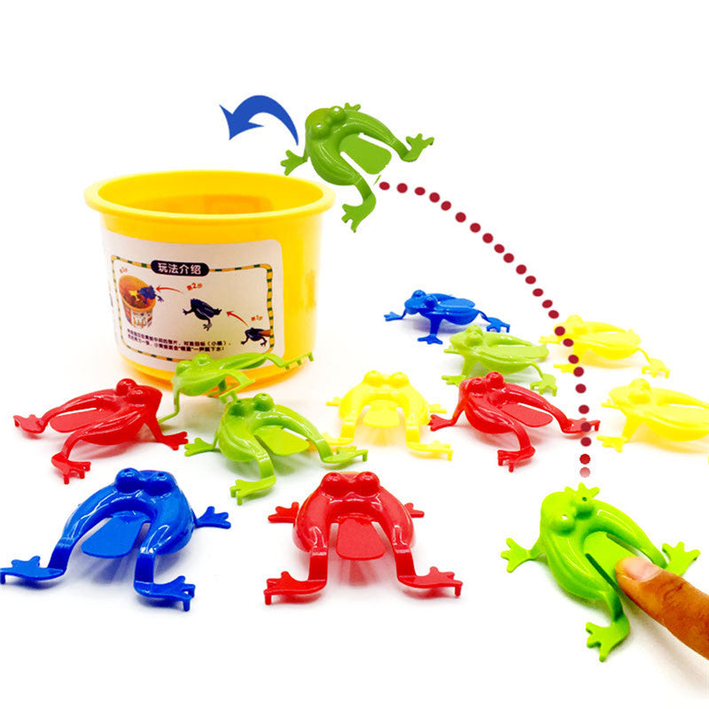 Novelty Fun: $\mathbf{12}$-Piece Retractable Ball Frog Jumping Bucket Decompression Toy.