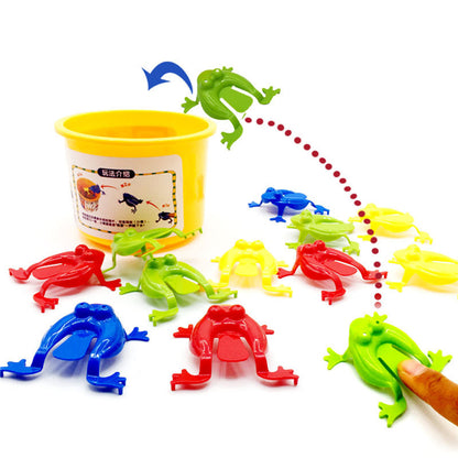Retractable Ball Frog Jumping Bucket Toy – Creative Decompression Novelty Set (12 PCS)