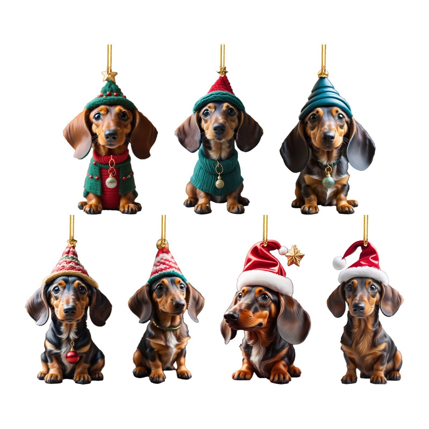 Christmas Sausage Dog Hanging Ornament, Acrylic Printed Holiday Decoration