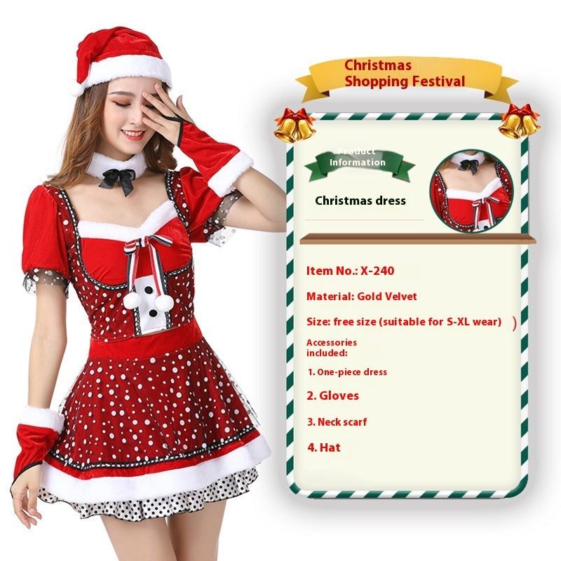 Christmas Bunny Cosplay Uniform, Gold Velvet Women’s Costume Set (Free Size)