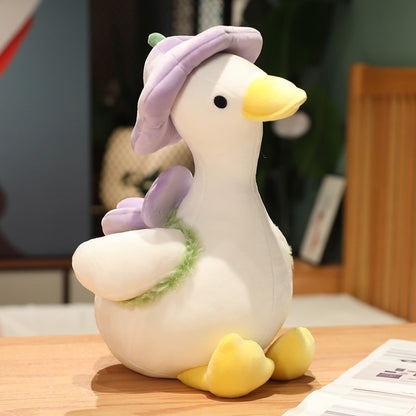 Charming Decor: Little Flower Hat Duck Plush Doll (Down Cotton Filled, Super Soft).