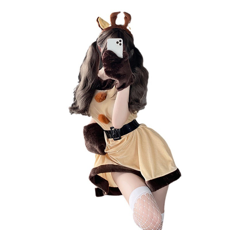 Christmas Bunny Cosplay Uniform, Gold Velvet Women’s Costume Set (Free Size)