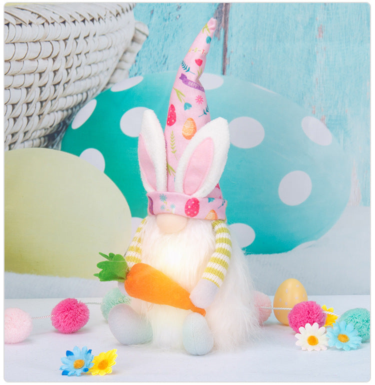 Charming Easter Decor: Faceless Bunny Doll Ornament (Pink/Green Cap).