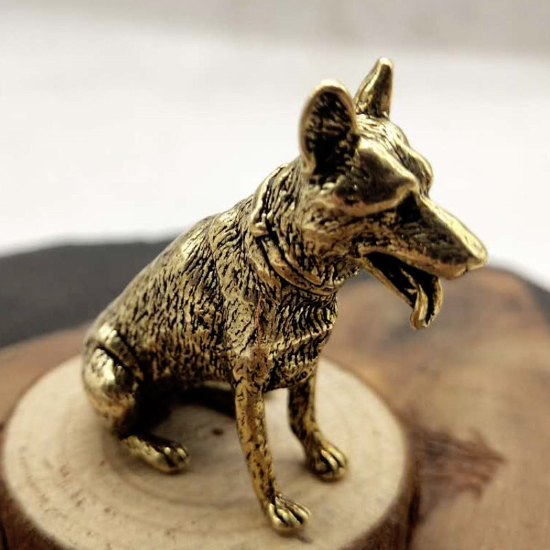 Brass Fortune Dog, Classical Copper Desk Ornament for Good Luck & Prosperity