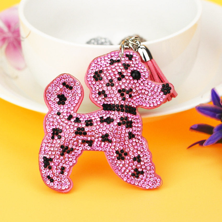Women’s Fashion Flannel Tassel Two-Tone Dog Keychain