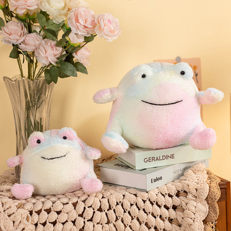 Vibrant Hug: Cute Colorful Tie-Dye Frog Doll Pillow Plush Toy (Multi-Function).