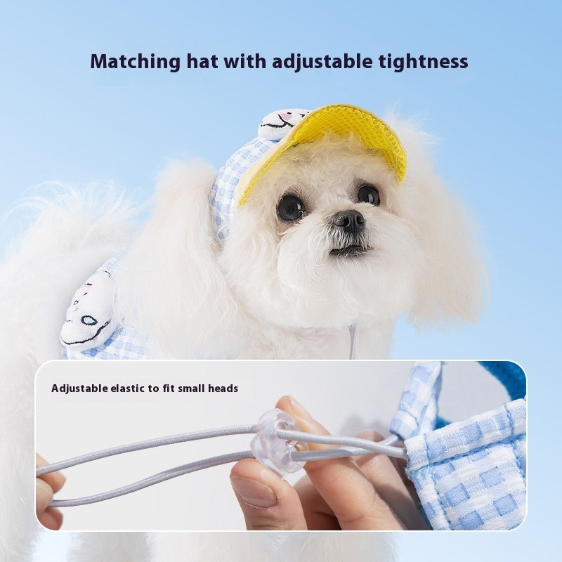 Pet Sunshade Hat & Harness Set, Outdoor Anti-Strangulation Chest Strap with Hand-Holding Leash for Dogs & Cats