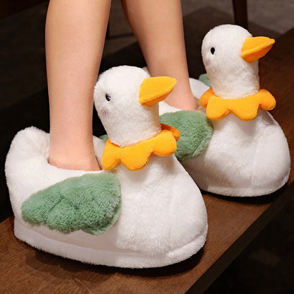Cozy Home Comfort: Autumn/Winter Cartoon Duck & Flower Plush Slippers (Thickened Foam Sole).