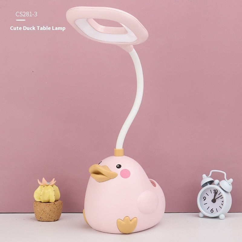 Cute Duck Pen Holder Storage LED Desk Lamp – USB Rechargeable Warm Light Study Lamp