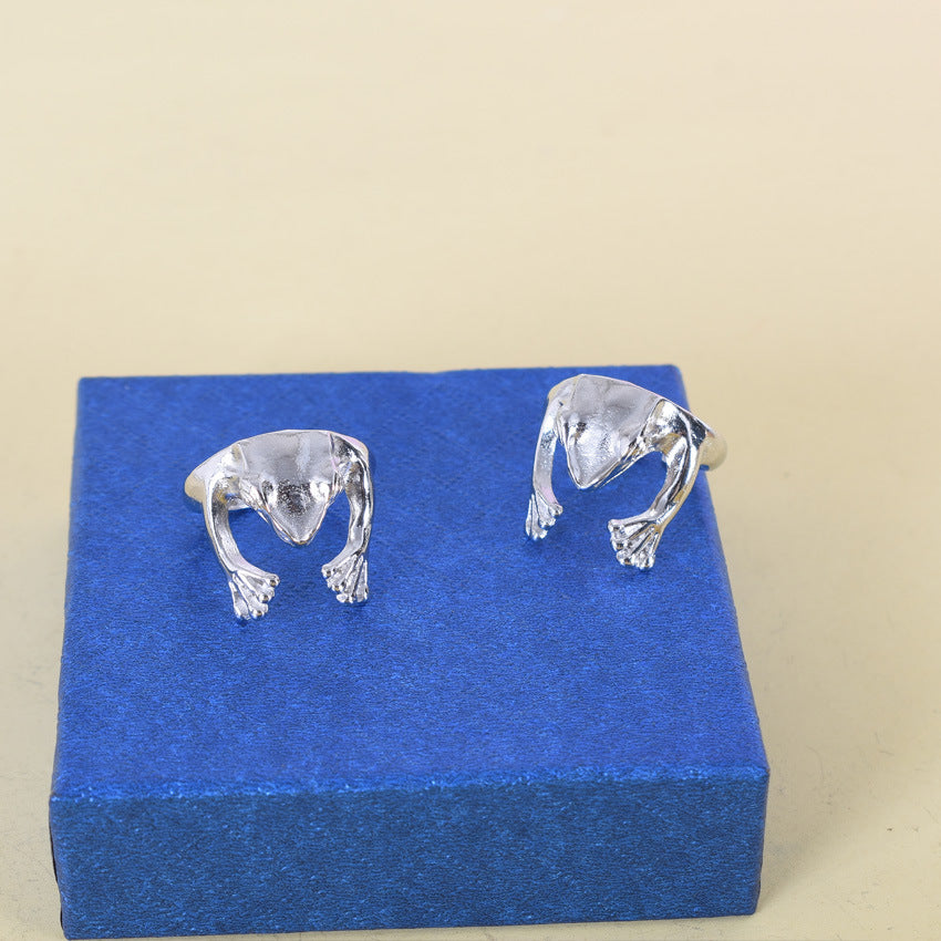 Frosty Wind Alloy Frog Ring – Silver Open Ring for Men & Women
