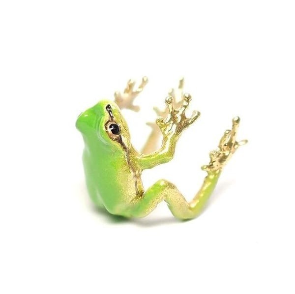 Adjustable Whimsy: Tree Frog Ear Clip and Ring Set for Women (Electroplated Alloy).