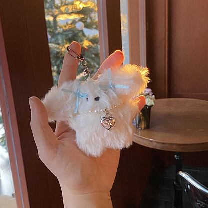 Niche Girl Ribbon Pearl Bunny Keychain, Cute Plush Bow Pendant (12cm)