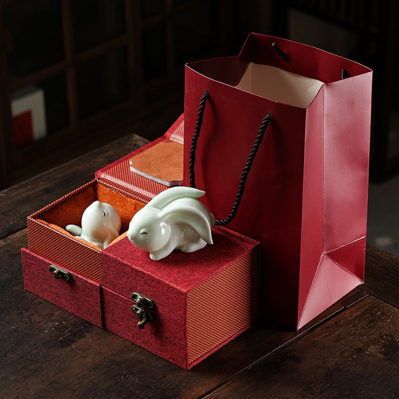 Mascot Creative Ceramic Bunny Ornaments, Lucky & Moon Rabbit Figurines