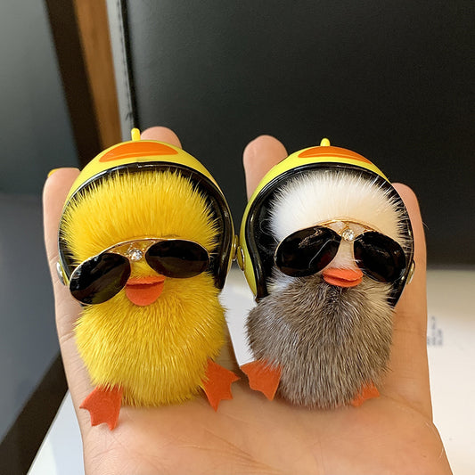 Mini Mink Hair Yellow Duck Key Ring Pendant – Cute Plush Car & Schoolbag Charm