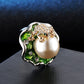Nature's Elegance: Women's Lotus Leaf Frog Shiny Pearl and Diamond Alloy Ring.