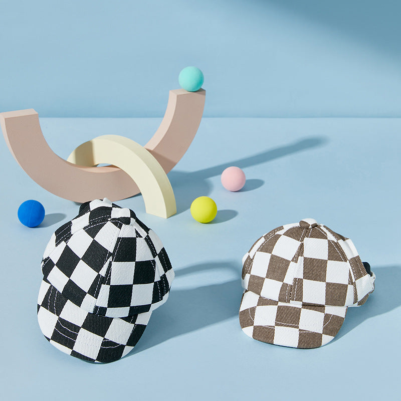 Pomeranian Baseball Cap, Plaid Cotton Outdoor Hat for Small & Medium Dogs