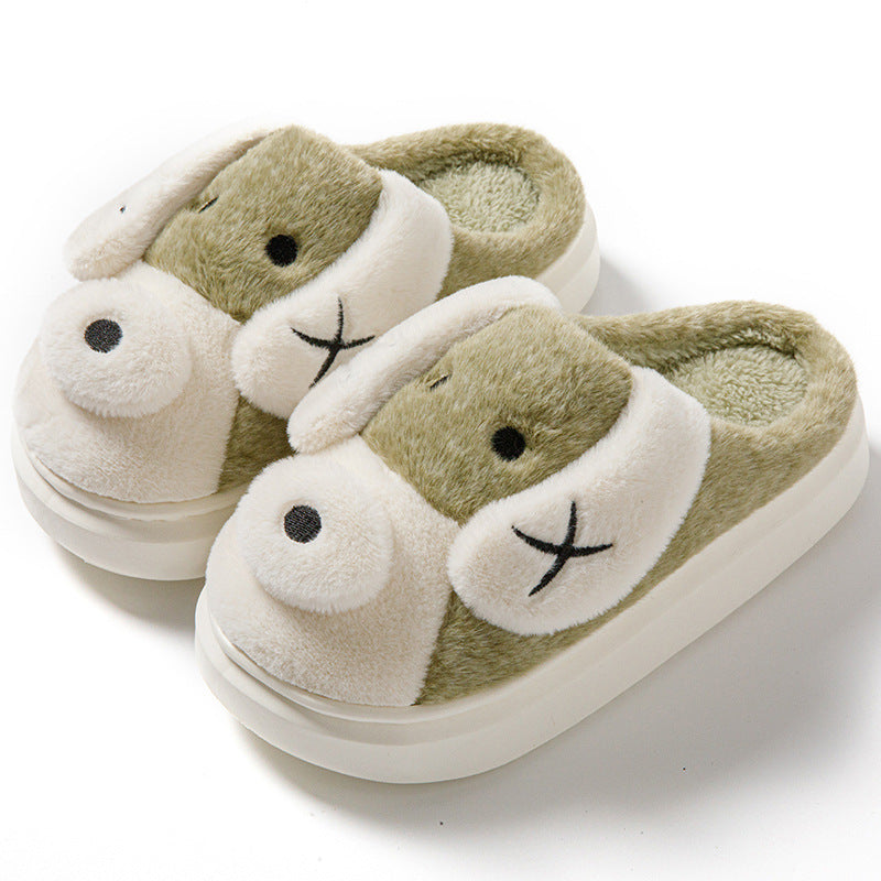 Cute Cartoon Dog Plush Slippers, Winter Warm Non-slip Indoor Thick Bottom House Shoes