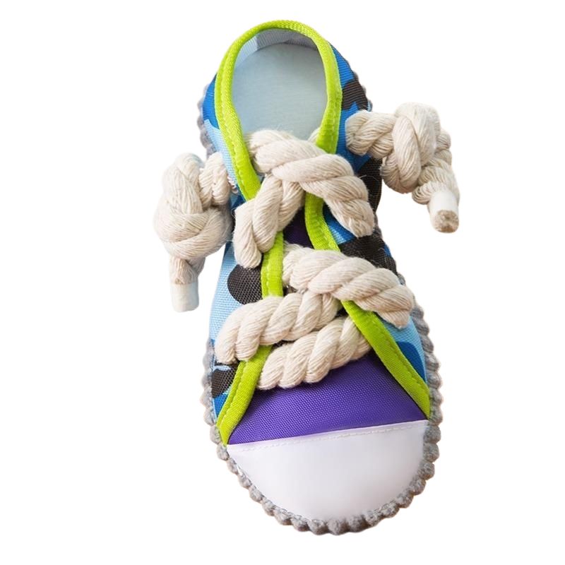 Dog Toys Shoes, Pet Cotton Rope Slippers with Sound, Teeth Cleaning & Built-in BB Airbag Ball