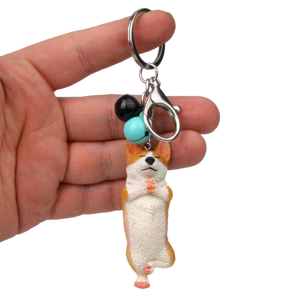 Yoga Dog Independent Corgi Bell Keychain, PVC Resin Climbing Dog Pendant