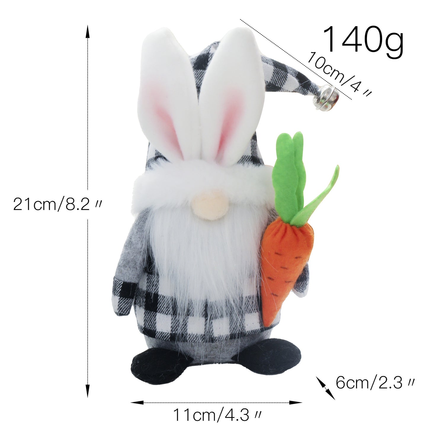 Decorative Plaid Bunny with Radish Doll, Easter Cloth Rabbit Ornament (Male & Children Styles)
