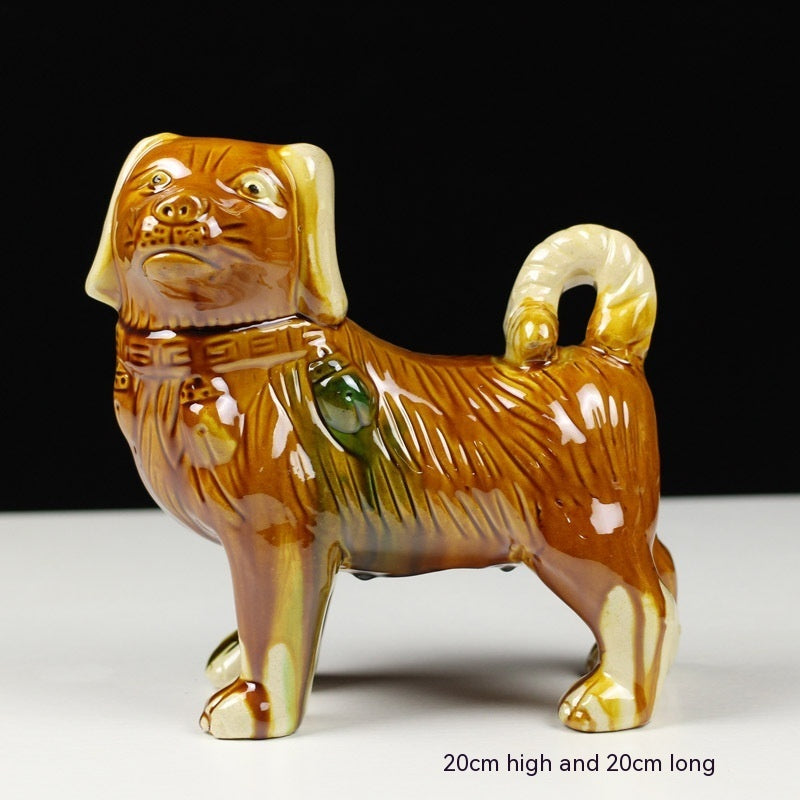 Tang Sancai Dog Ceramic Crafts, Handmade Chinese-Style Dog Ornaments (Multiple Breeds & Sizes)