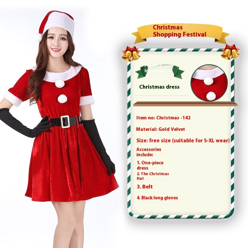 Christmas Bunny Cosplay Uniform, Gold Velvet Women’s Costume Set (Free Size)