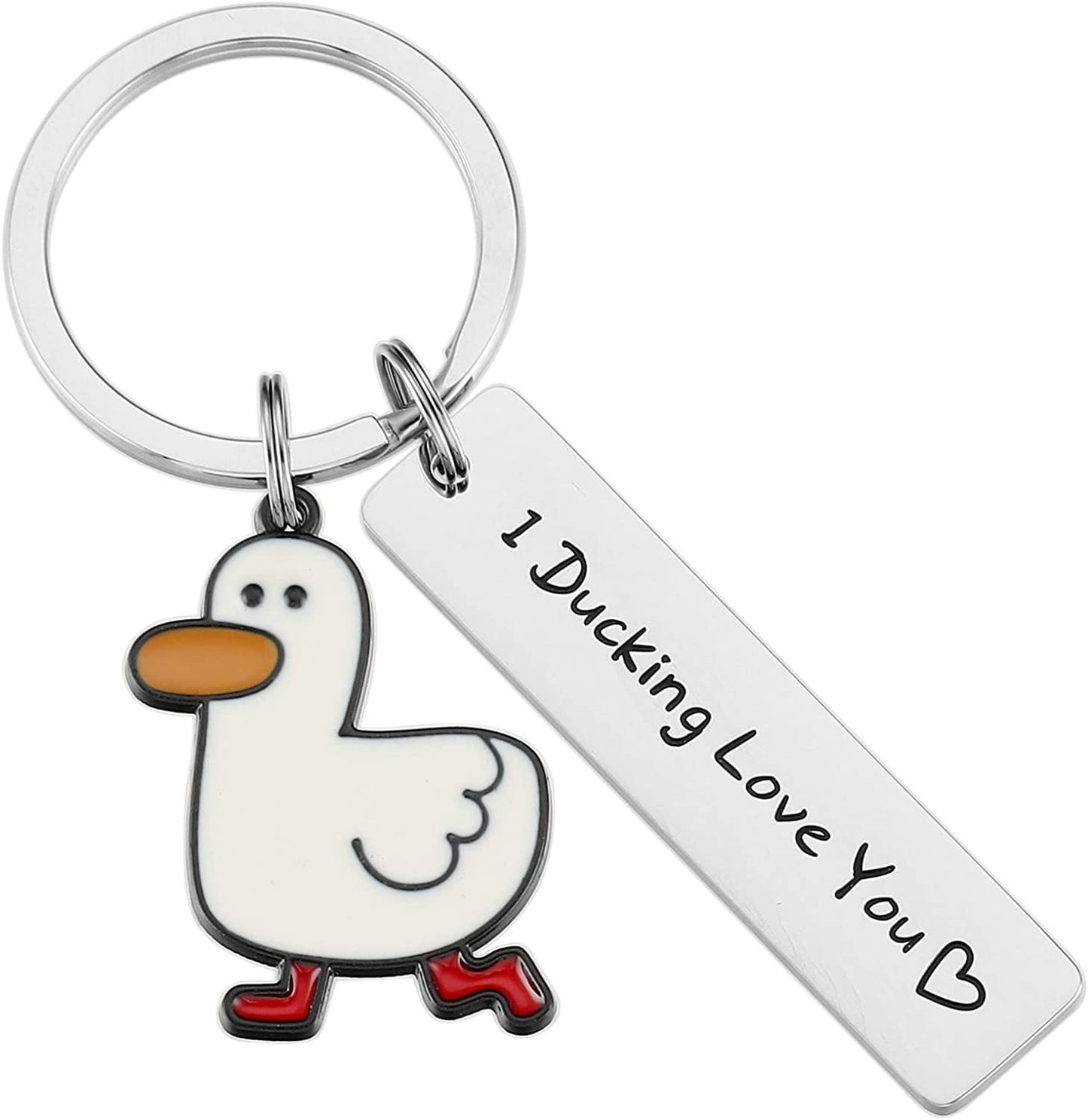 Punny Love: "Ducking Love You" Cute Duck Keychain Couples Gift (Stainless Steel).